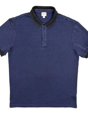 Giorgio Armani Silk Polo Shirt Ribbed Short Sleeve Blue XL
